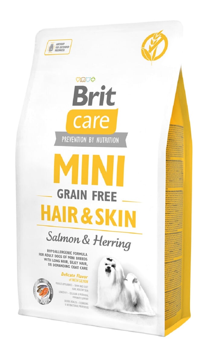 BRIT Care Mini Hair&Skin sausā barība suņiem, lasis/siļķe, 2kg - Produkta attēls