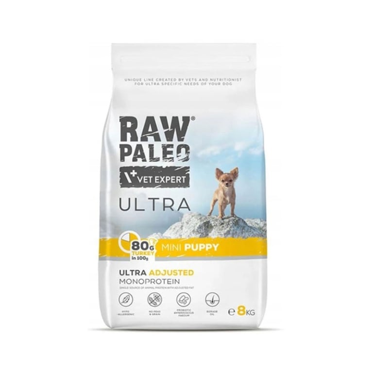 Raw Paleo Ultra puppy mini maistas šuniukams su kalakutiena, 8 kg -  2