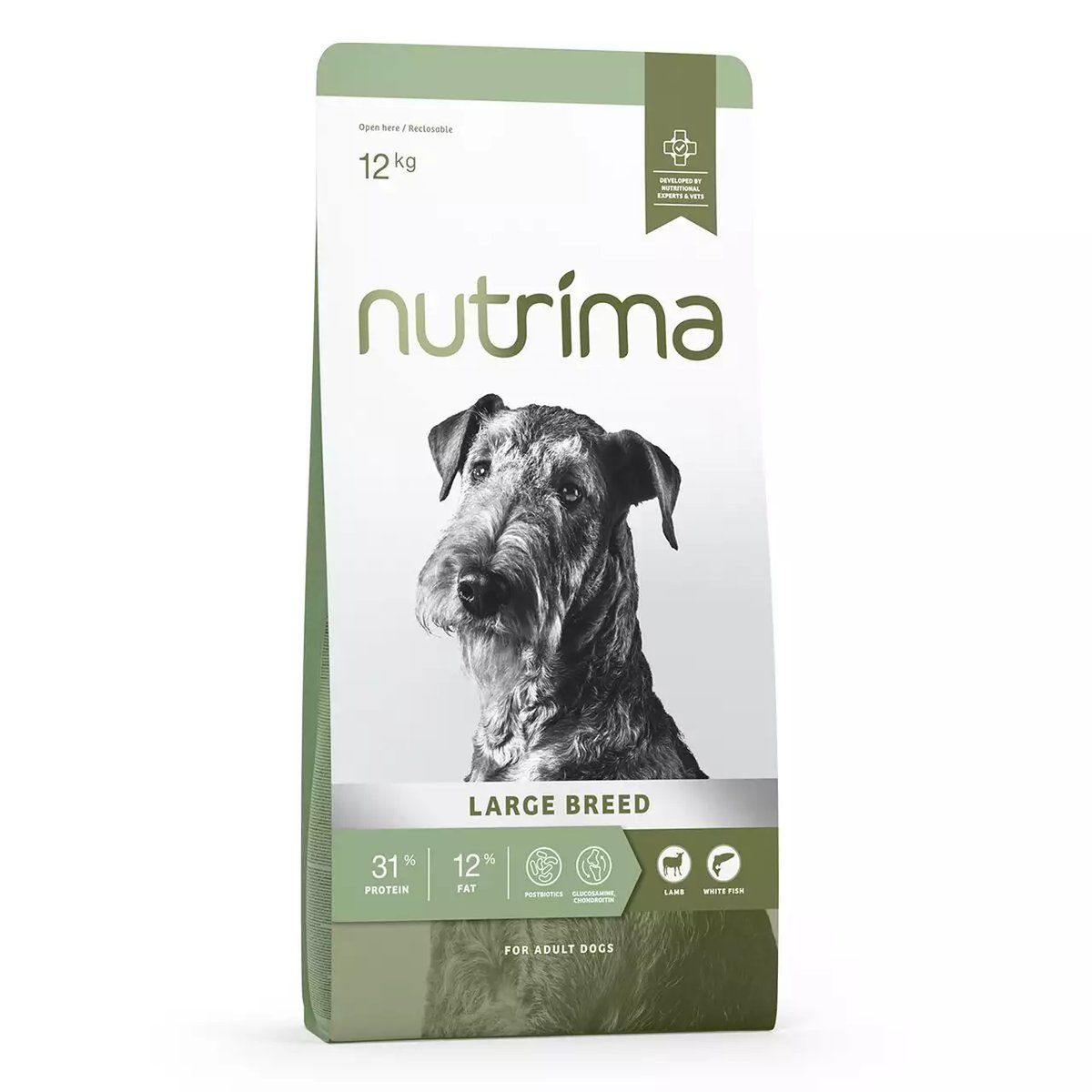 Nutrima Large sausā barība suņiem, jērs, 12kg - Produkta attēls