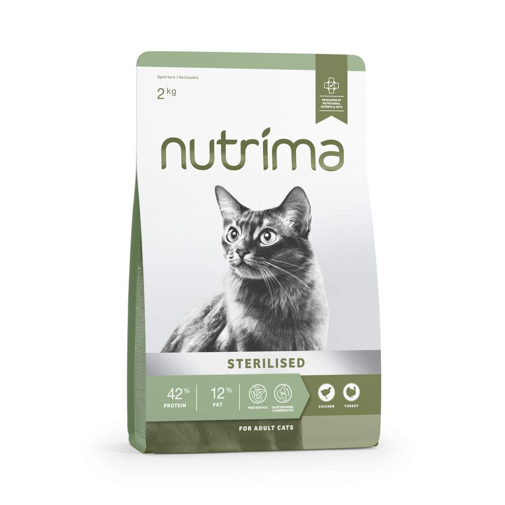 Nutrima Sterilised sausā barība kaķiem, vista/tītars,  2kg - Produkta attēls