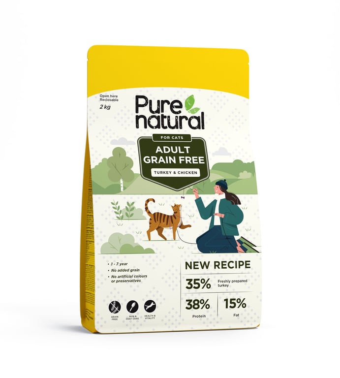 PURENATURAL sausā barība kaķiem, tītars/vista, 2kg