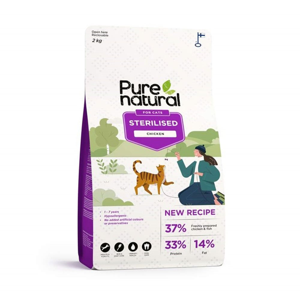 Purenatural maistas sterilizuotoms katėms su vištiena, 2 kg -  1
