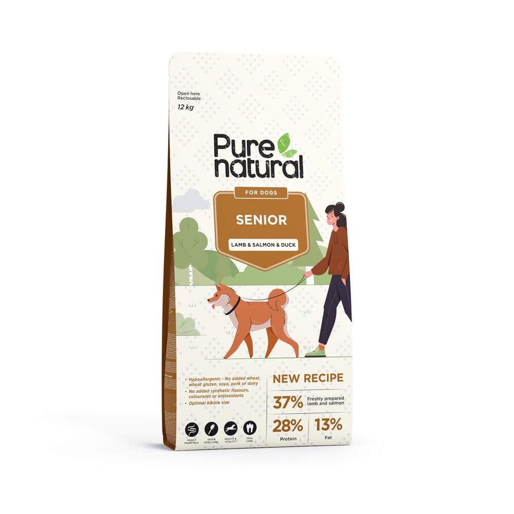 Purenatural sausas maistas šunims-senjorams su ėriena/lašiša, 12 kg -  1