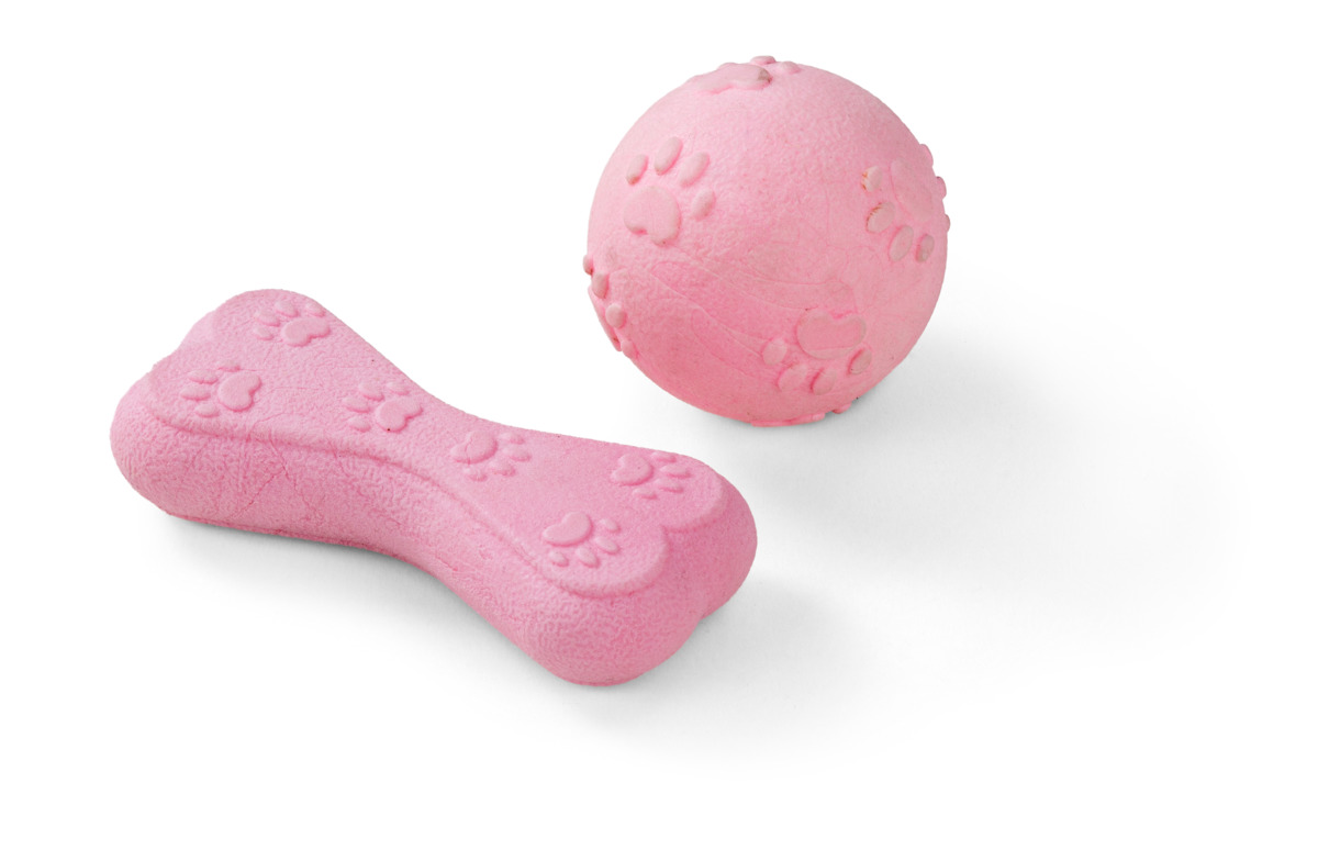 LITTLE&BIGGER Bone+Ball rotaļlietu komplekts kucēniem, rozā - Produkta attēls
