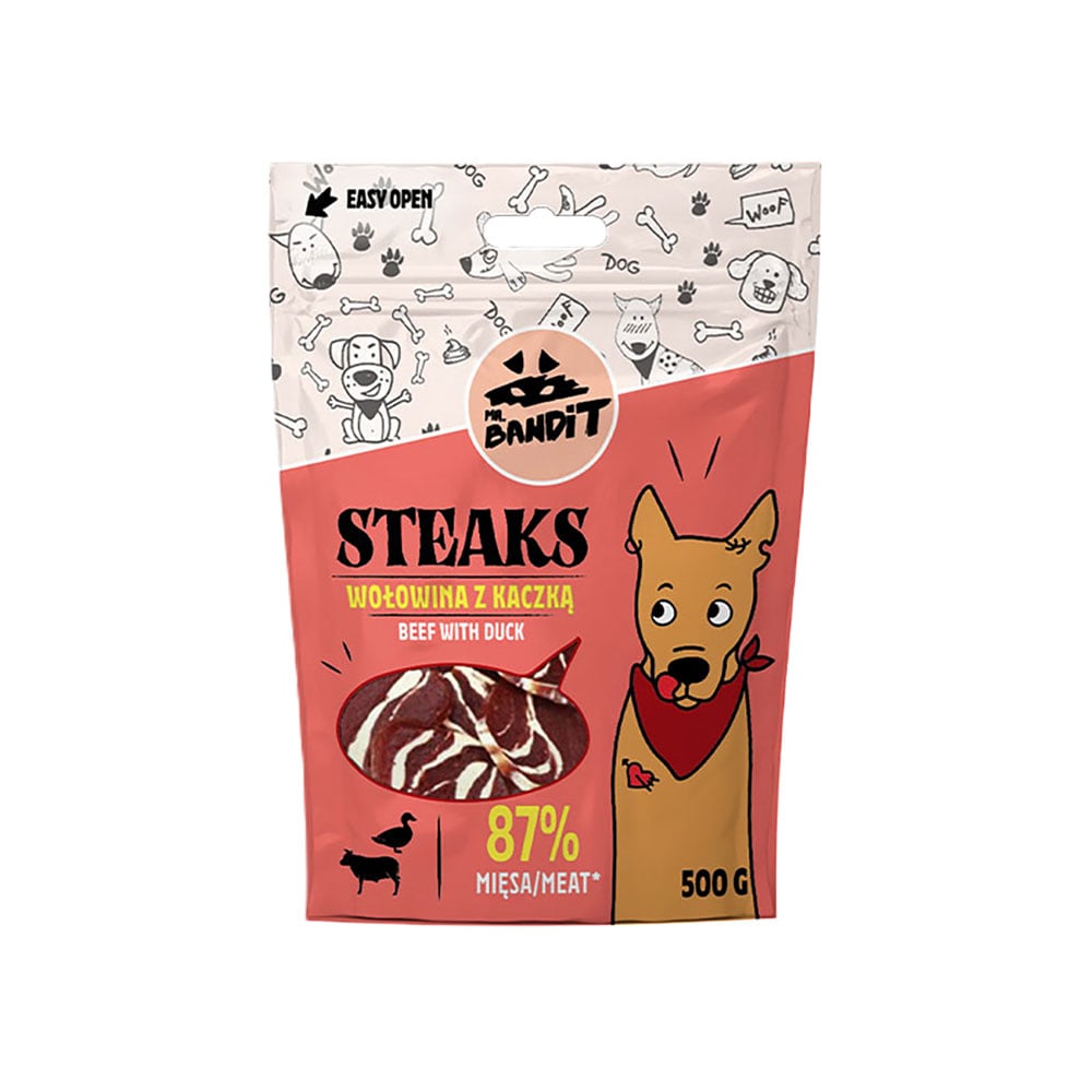 Mr. Bandit Steaks skanėstai šunims su jautiena ir antiena, 500 g - 
