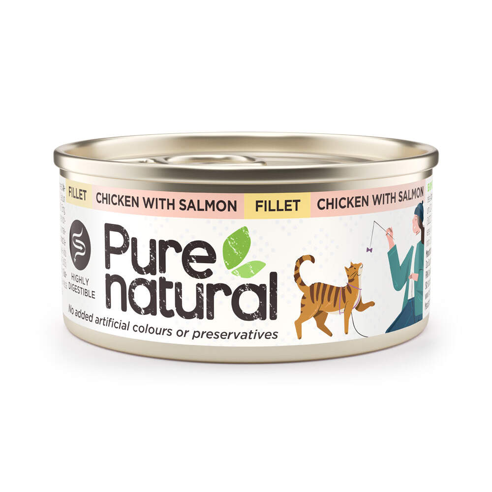 Purenatural kassi konserv, kanafilee/lõhe, 70 g - Tootepilt