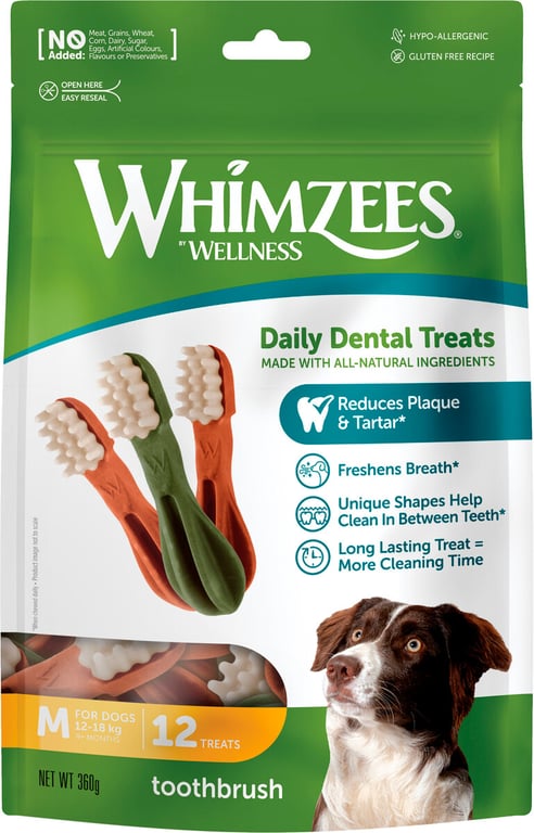 Whimzees dantų priežiūros lazdelės šunims, šepetėlio formos, M12 x 15g