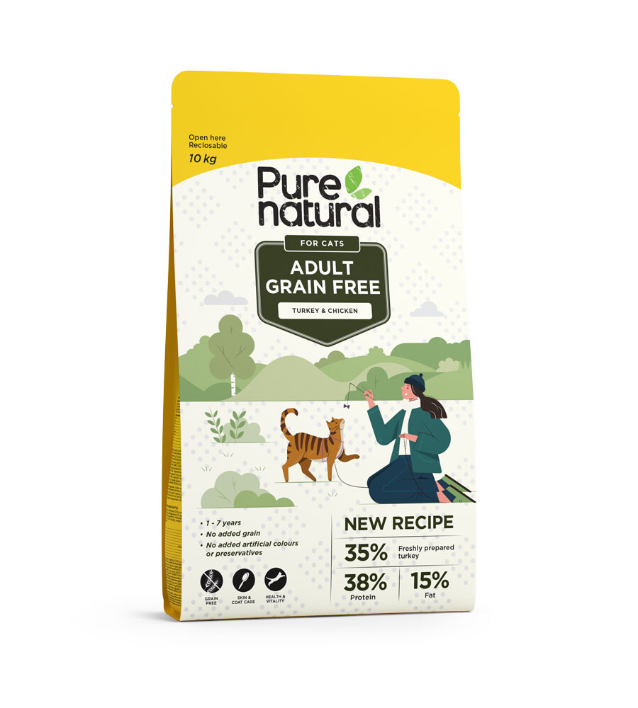 PURENATURAL GRAIN-FREE SAUSAS MAISTAS KATĖMS SU KALAKUTIENA IR VIŠTIENA, 10 KG - 