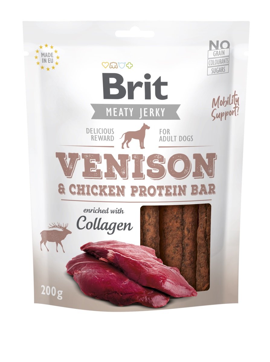 Brit Care Jerky baltyminiai batonėliai šunims su elniena, 200 g - 