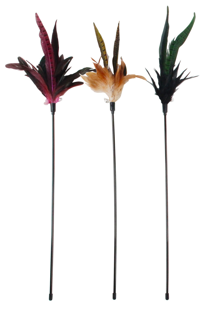 Pawise tradicinis žaislas katėms – meškerė su plunksnomis, 70 cm - 