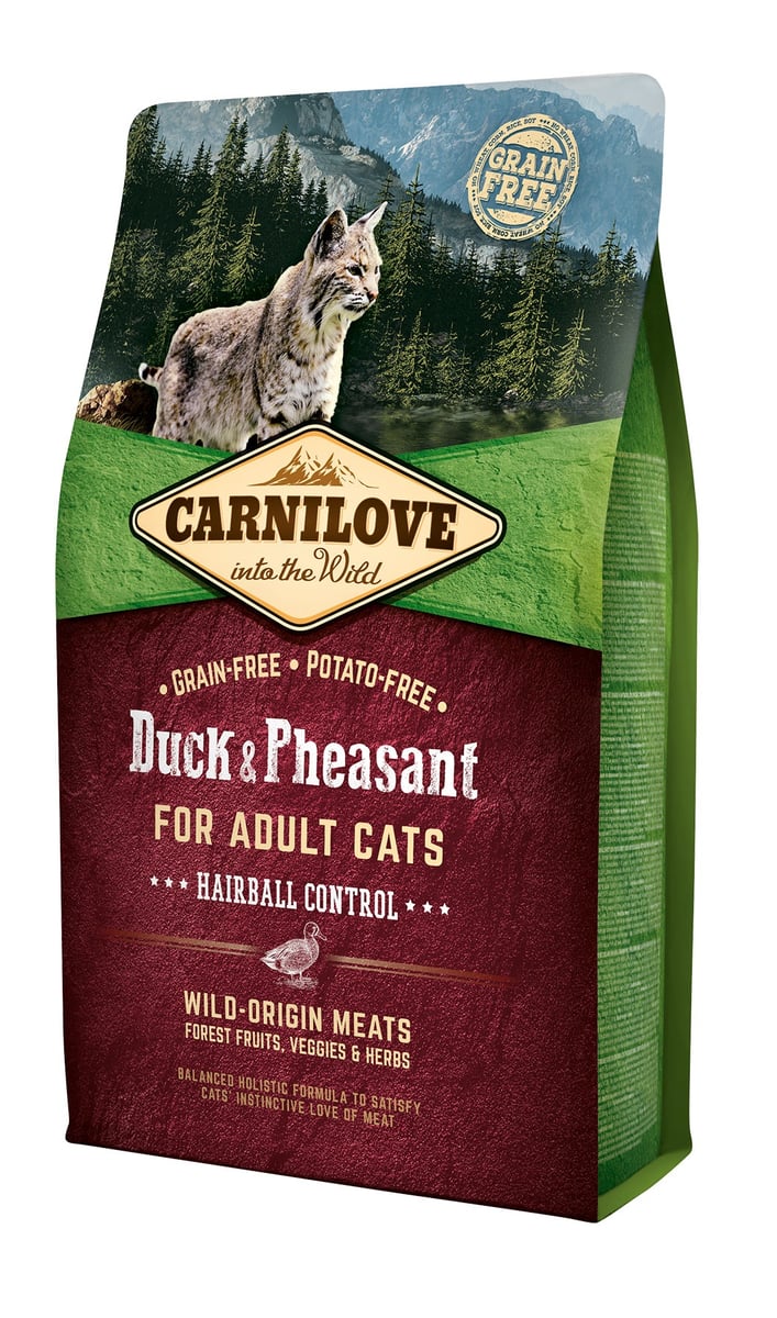 Carnilove Hairball sausas maistas katėms su antiena ir fazanu, 400g - 