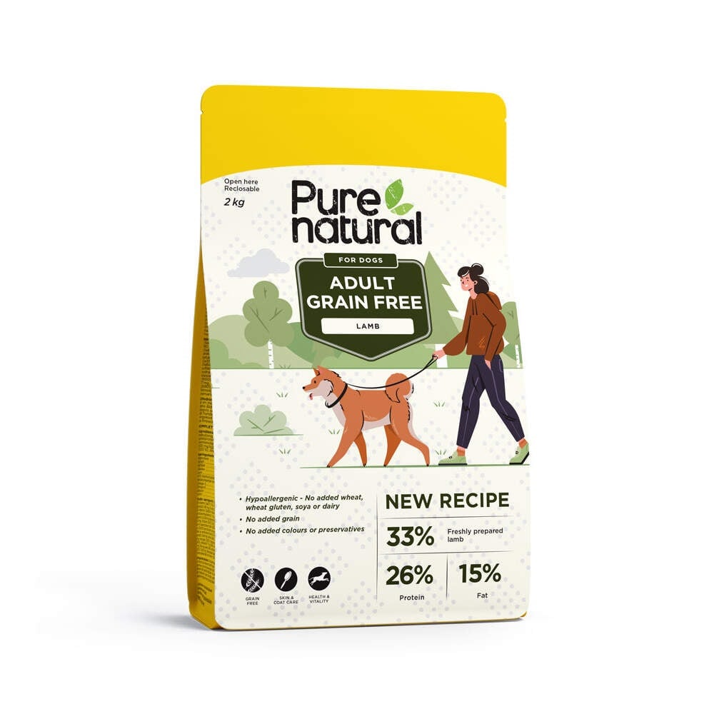 Purenatural begrūdis sausas maistas šunims su ėriena, 2 kg -  1