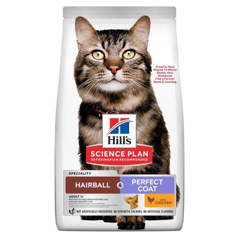 HILL'S SP Hairball&Coat sausā barība kaķiem, vista, 1,5kg