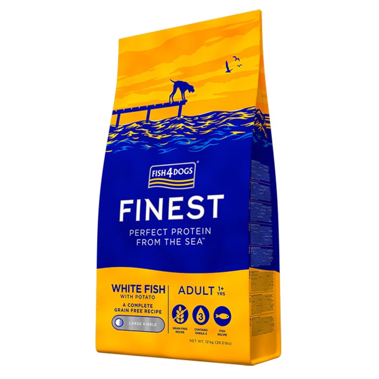 Fish4Dogs Finest White Fish sausas maistas šunims, 12kg (did.granulės)