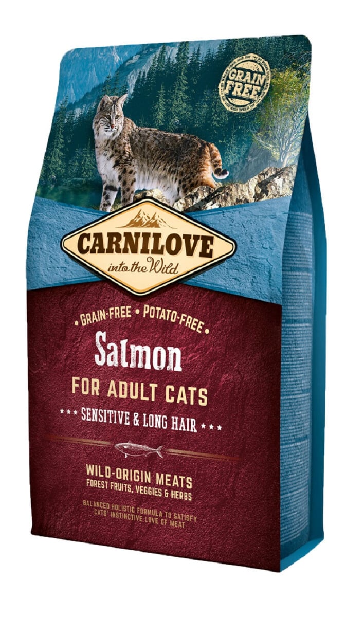 Carnilove Sensitive & Long Hair kassi kuivtoit, lõhe, 2 kg - Tootepilt