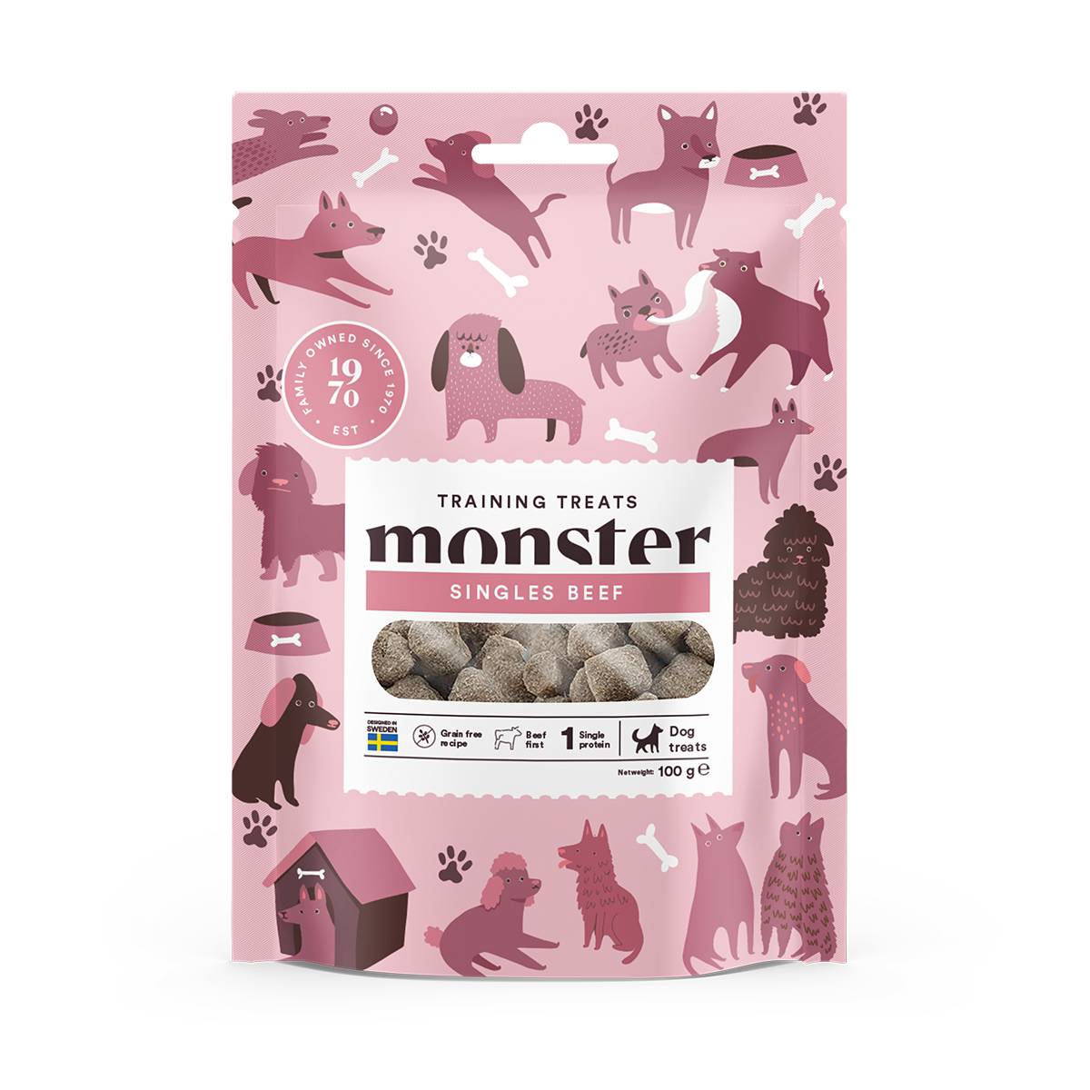 Monster Dog pusiau drėgni skanėstai šunims, su jautiena, 100 g - 