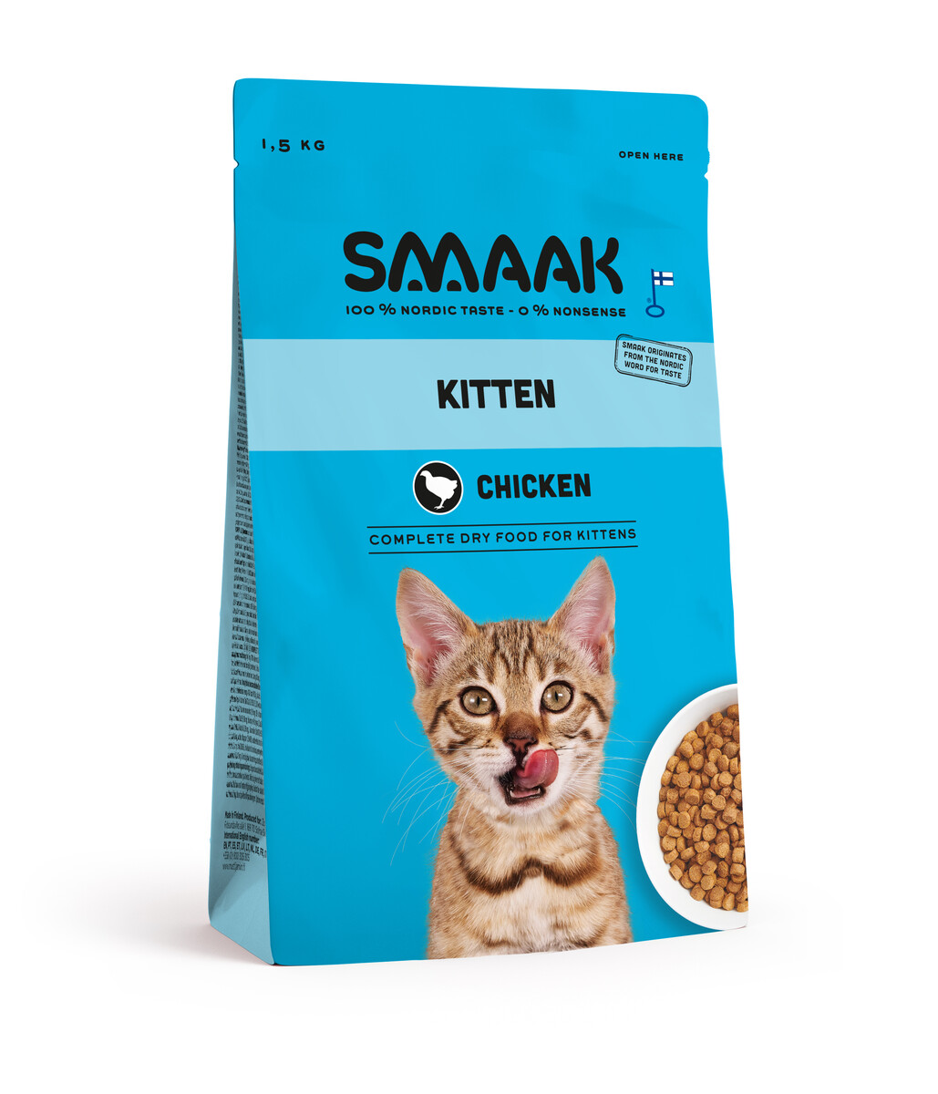 SMAAK sausas maistas kačiukams su vištiena ir lašiša, 1,5 kg -  1