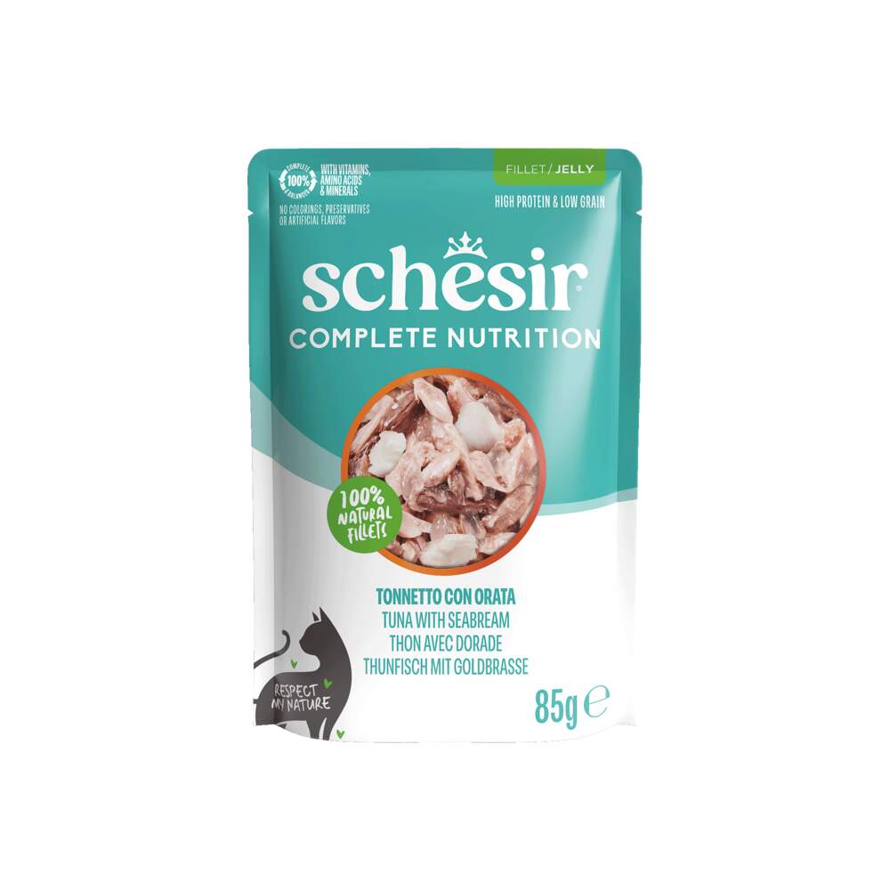 Schesir mitrā barība kaķiem, tuncis/dorada želejā, 85g - Produkta attēls