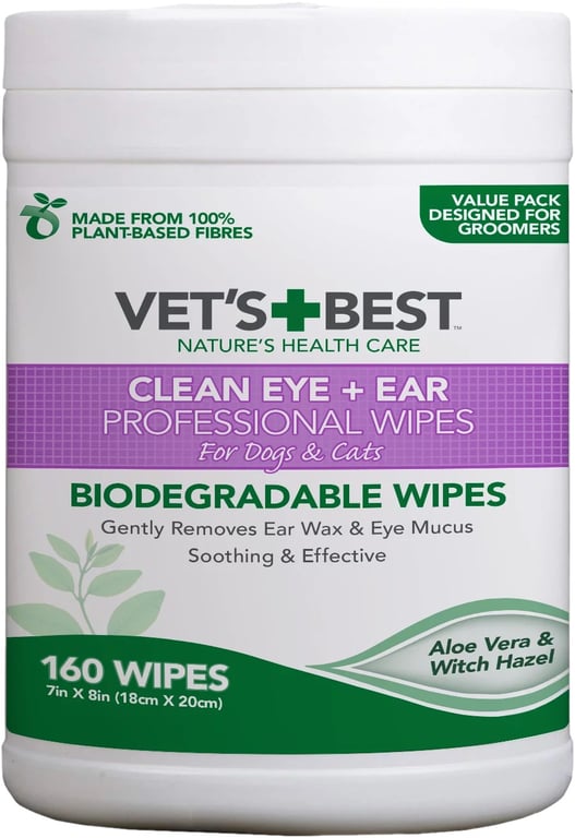 Vet's Best Clean Eye+Ear akių ir ausų valymo servetėlės, 160 vnt.