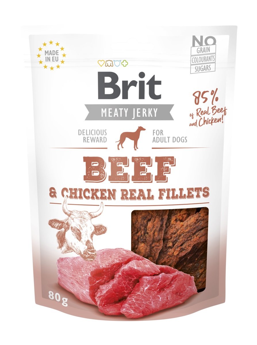 BRIT Jerky Fillets gardumi suņiem, liellops/vista, 80g - Produkta attēls