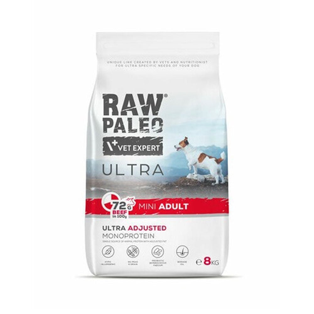 Raw Paleo Ultra adult mini maistas šunims su jautiena, 8 kg -  1
