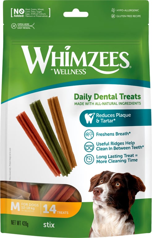 Whimzees dantų priežiūros lazdelės šunims, M14 x 30g