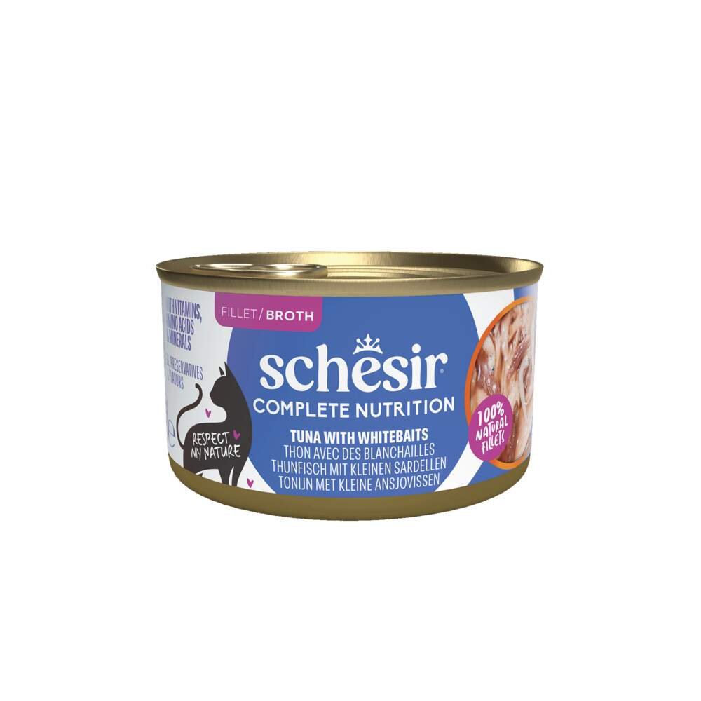 Schesir mitrā barība kaķiem, tuncis/zivis buljonā, 85g - Produkta attēls