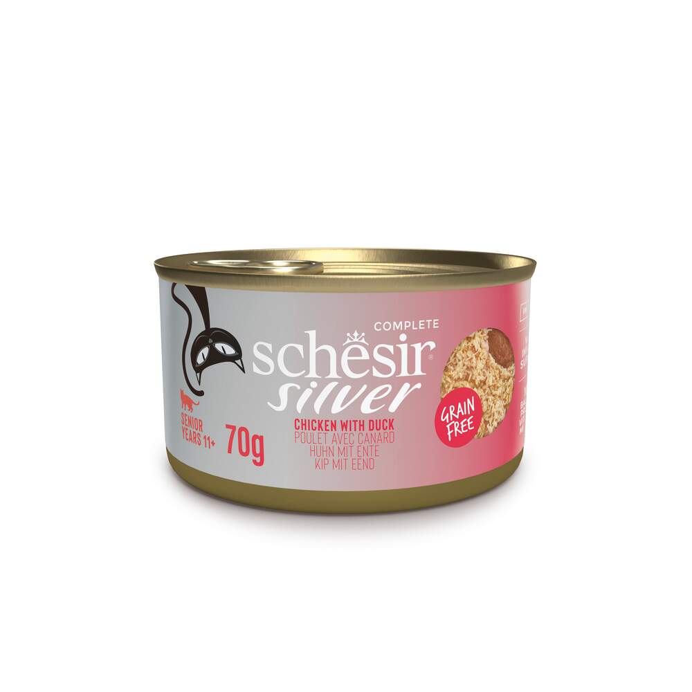 Schesir Silver seenior kassi konserv, kana/part, 70 g - Tootepilt