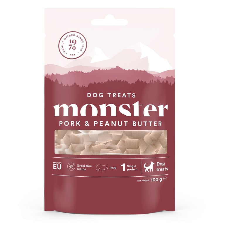 Monster Dog skanėstai šunims – su kiauliena ir riešutų sviestu, 100 g