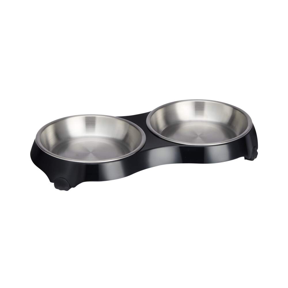 Basic 4-Paw dvigubas dubenėlis, juodas, S - 