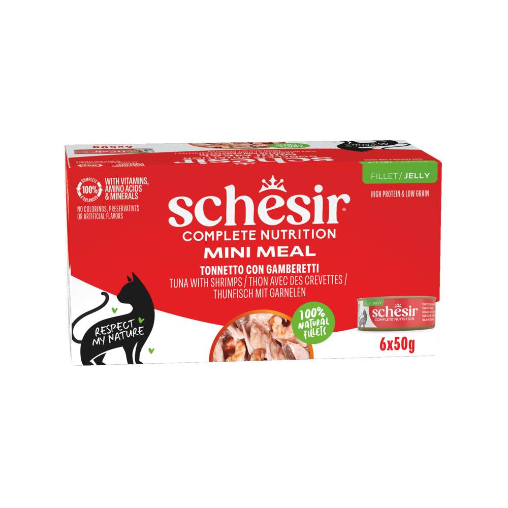 Schesir Mini meal kassi konservi multipakk, krevett,  6 × 50 g - Tootepilt