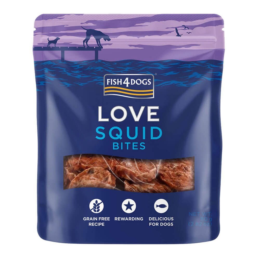 Fish4Dogs Squid Bites skanėstai-kalmarai šunims, 80 g -  1