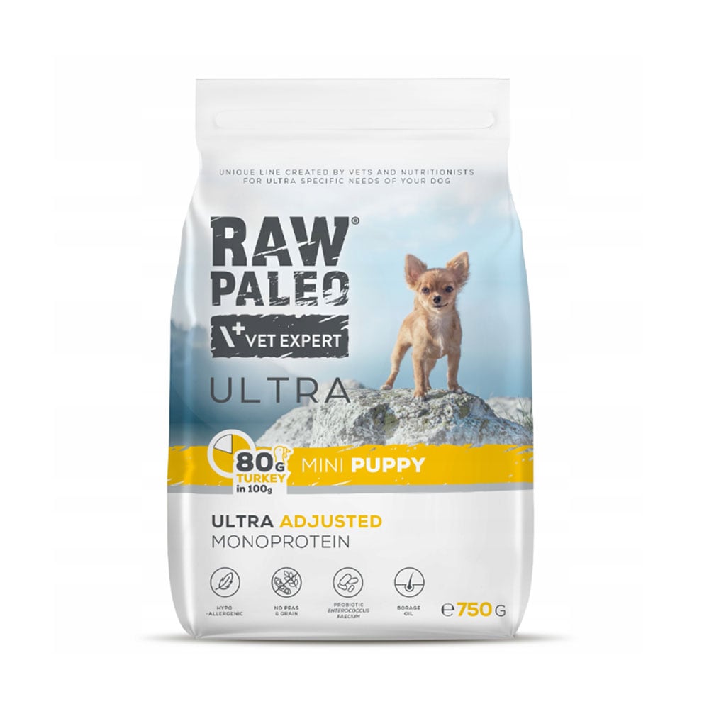 Raw Paleo Ultra puppy mini maistas šuniukams su kalakutiena, 750g -  1
