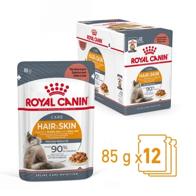 ROYAL CANIN Hair&Skin mitrā barība kaķiem, 12x85g - Produkta attēls