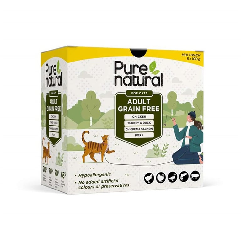 PURENATURAL Adult Multipaka mitrā barība kaķiem, 8 x 100g