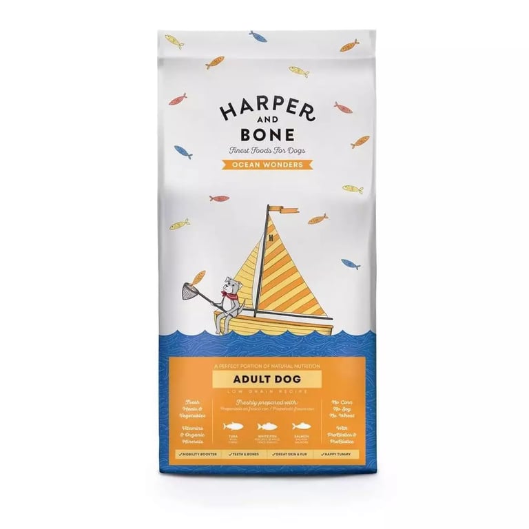 Harper and Bone Ocean Wonders keskmist/suurt tõugu koera kuivtoit, 12 kg