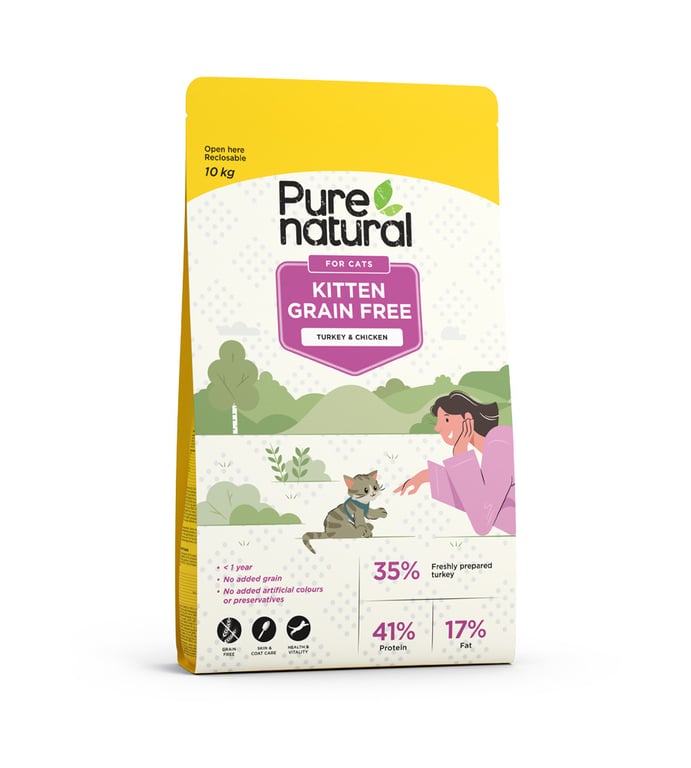 PURENATURAL Grain Free sausā barība kaķēniem, vista/tītars, 10kg