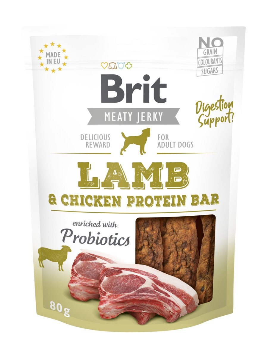 Brit Jerky Snack baltyminis batonėlis šunims su ėriena, 80 g - 