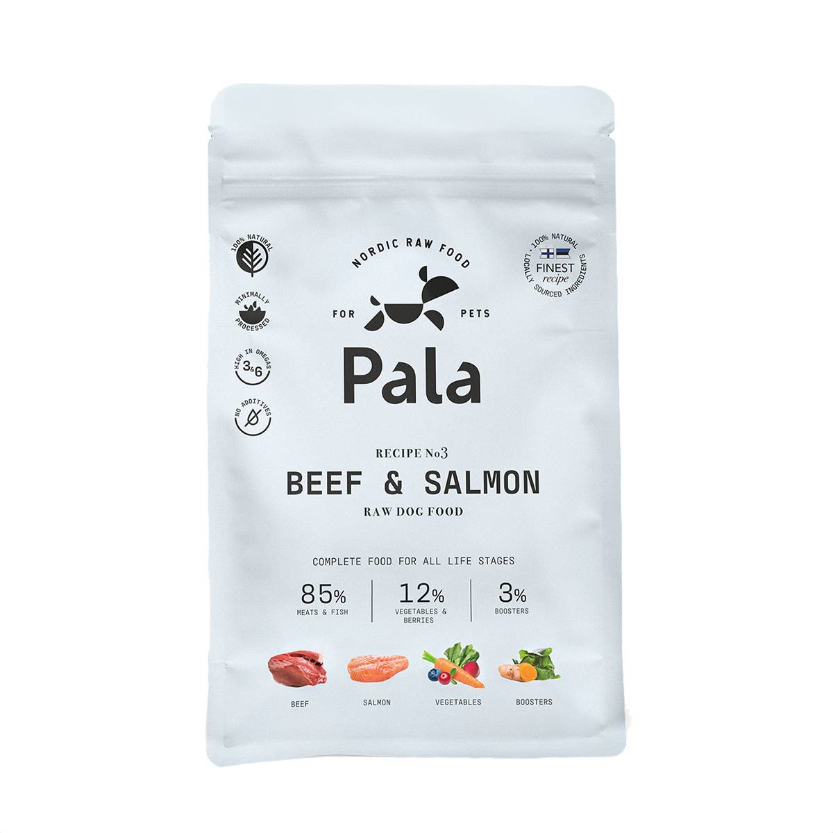 PALA Raw Food kaltēta svaigā barība suņiem, liellops/lasis 1kg - Produkta attēls