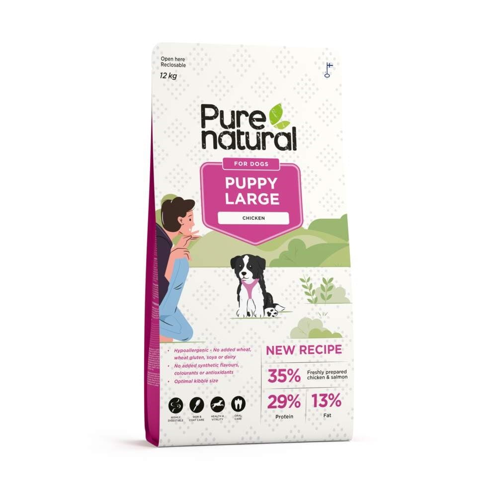 PURENATURAL sausā barība lielo šķirņu kucēniem, vista/lasis,12kg - Produkta attēls 1