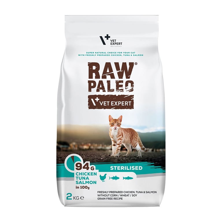 Raw Paleo maistas sterilizuotoms katėms su vištiena ir žuvimi, 2 kg