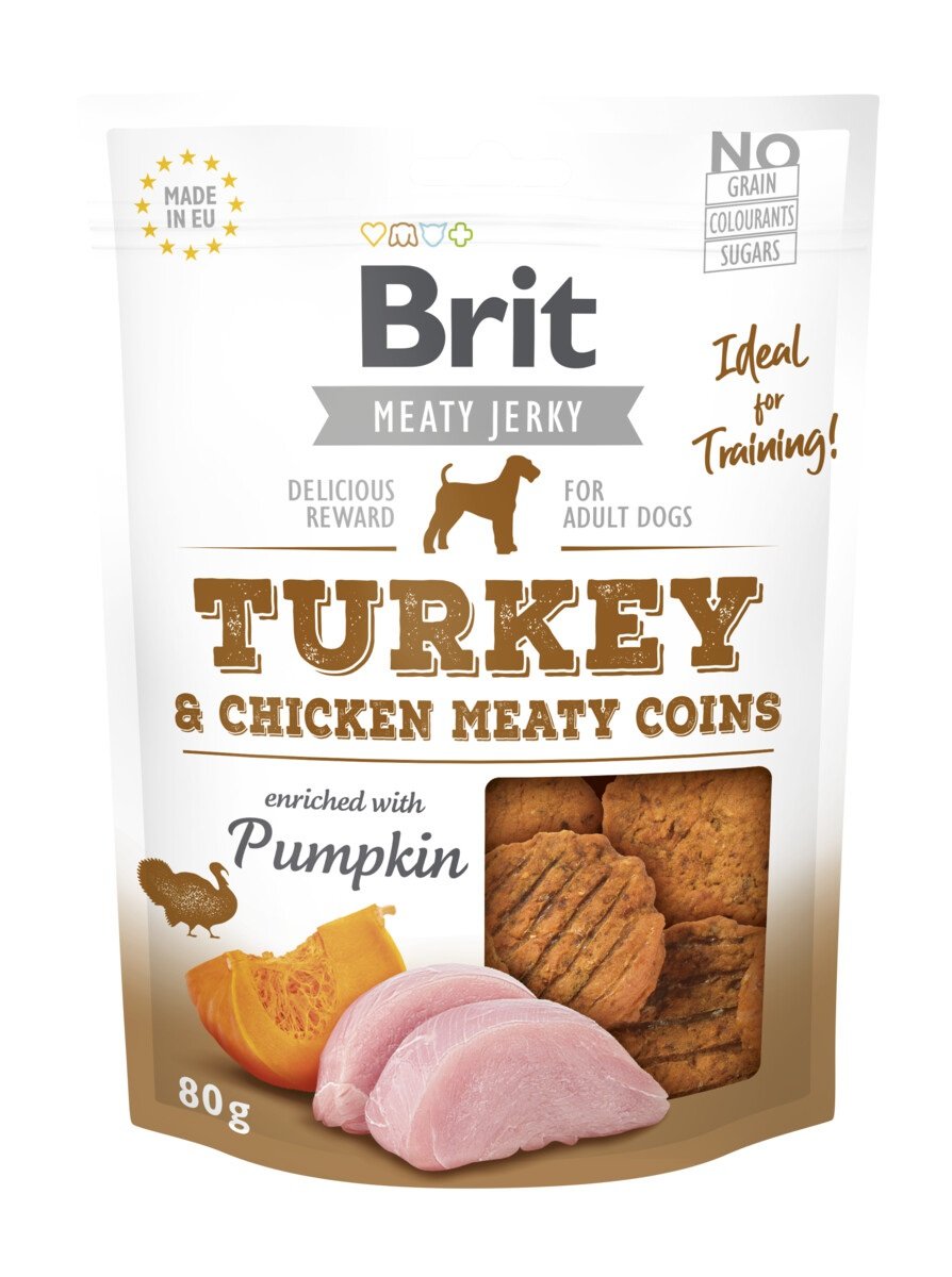 Brit Jerky Turkey Meaty Coins skanėstas šunims, 80 g - 
