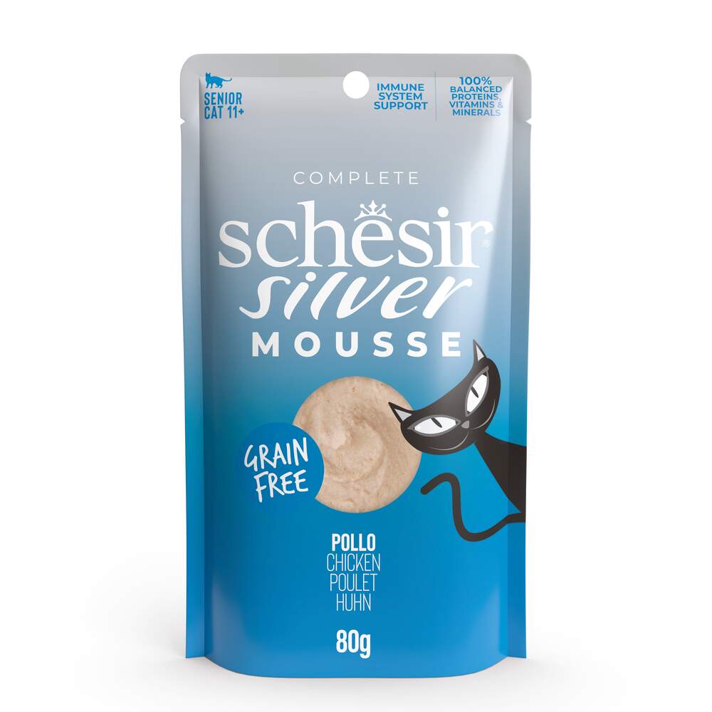 Schesir Silver mitrā barība kaķiem senioriem, vistas gaļas muss, 80g - Produkta attēls