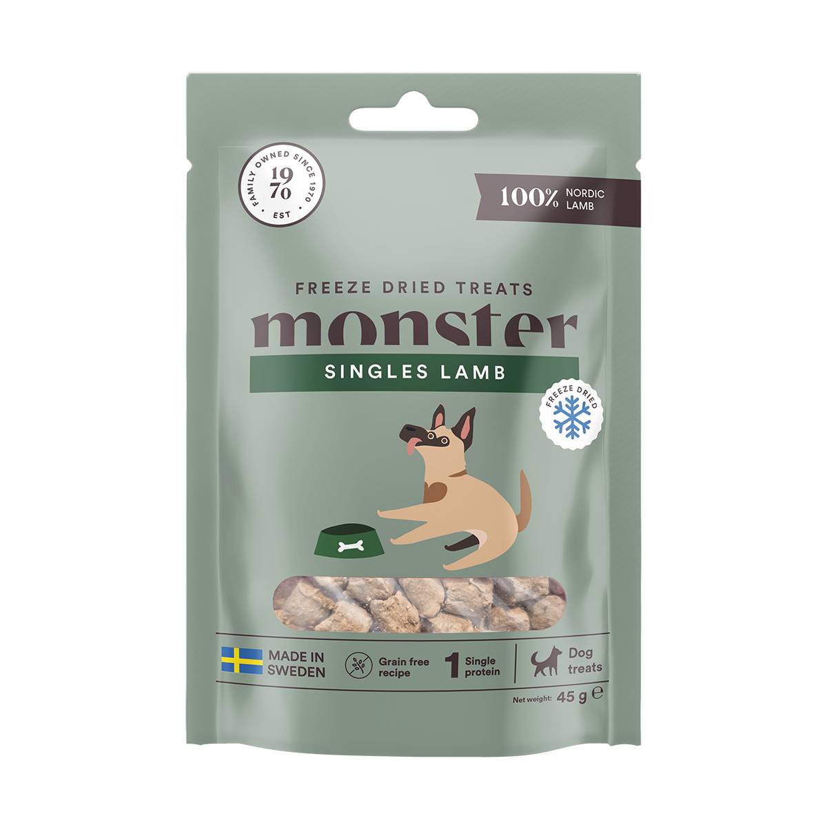 Monster Dog liofilizuoti skanėstai šunims – 100 % ėriena, 45 g - 