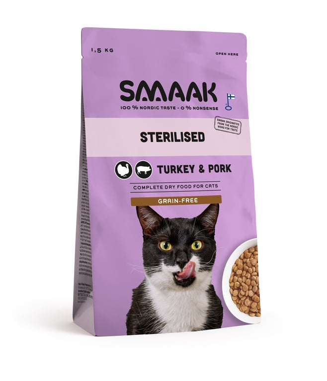 SMAAK Sterilised sausā barība kaķiem, tītars/cūkgaļa, 1.5 kg