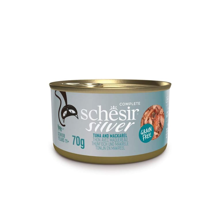 Schesir Silver seenior kassi konserv, tuunikala/makrell, 70 g