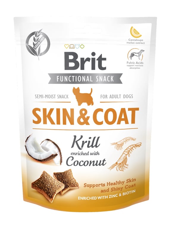 Brit Care Skin&Coat funkciniai skanėstai šunims su kriliu, 150g