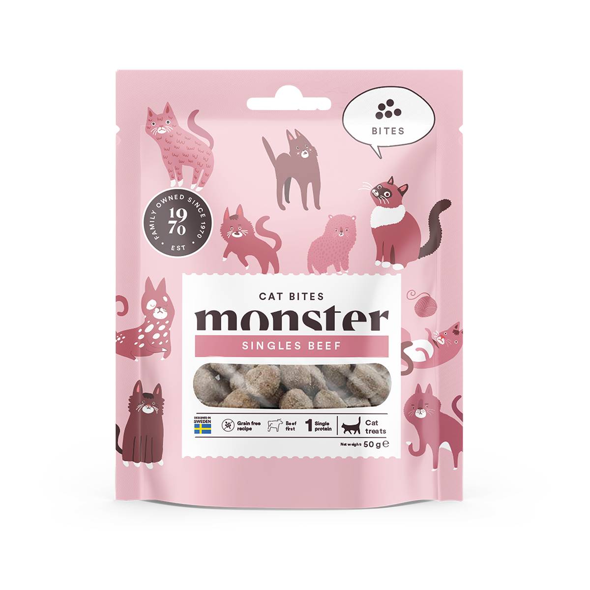 Monster Cat pusiau drėgni skanėstai katėms, su jautiena, 50 g - 