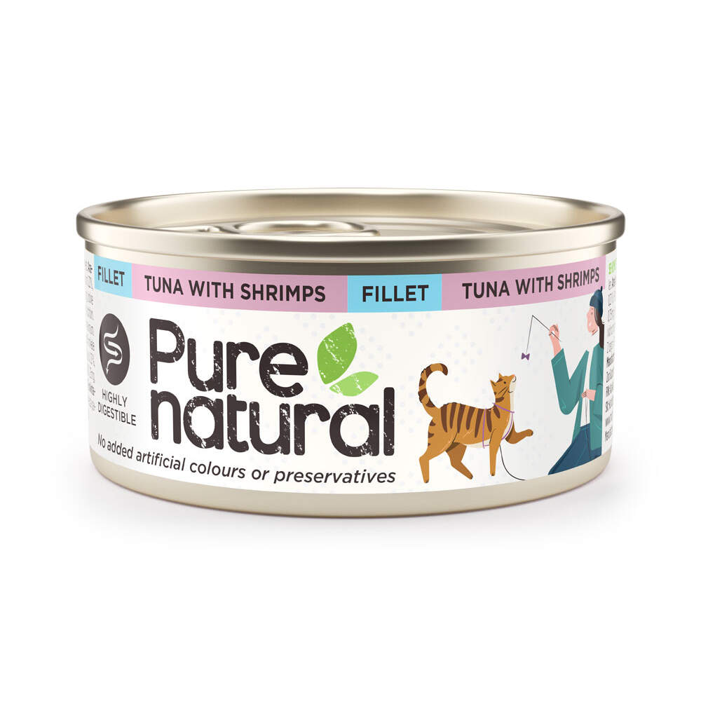 Purenatural kassikonserv, tuunikalafilee/krevetid, 70 g - Tootepilt 1