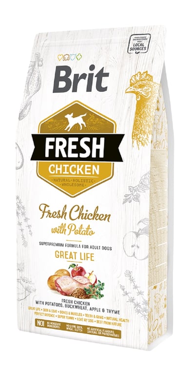 Brit Fresh sausas maistas šunims, su vištiena ir bulvėmis, 2,5 kg
